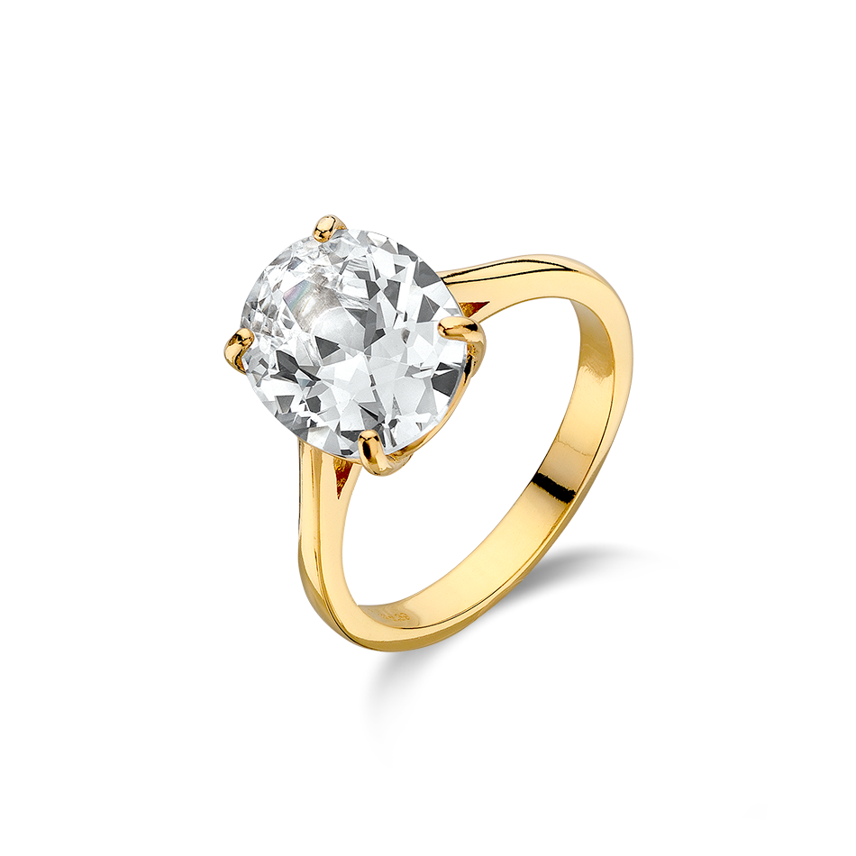Single stone ring with white oval zircon Sterling Silver 925