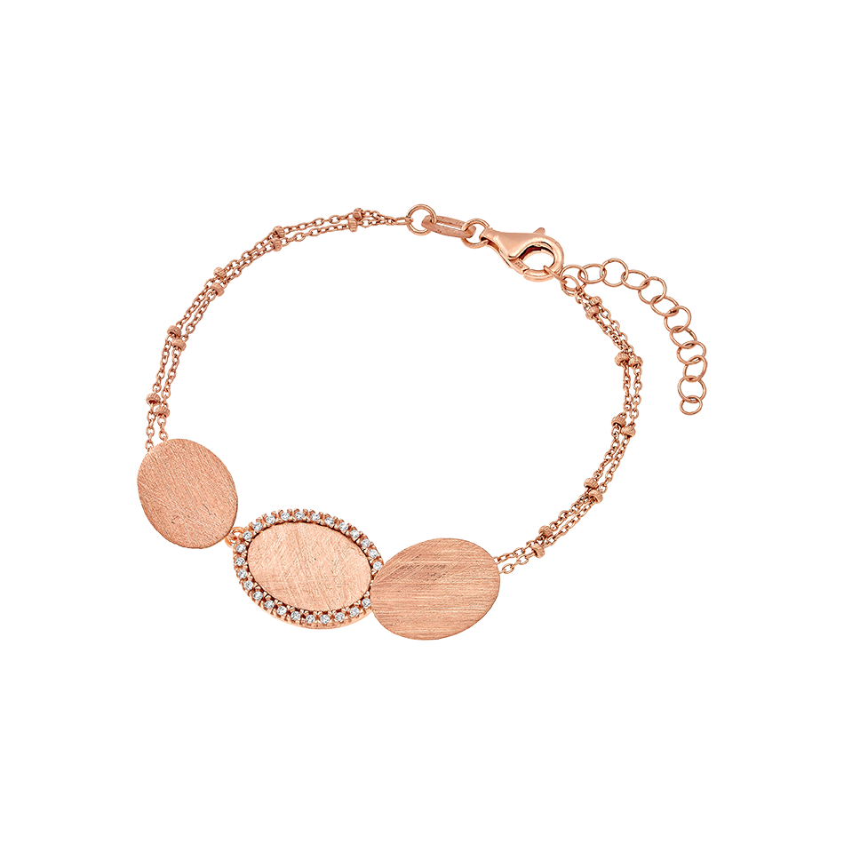 Double chain bracelet in rose gold and white zircons from the 