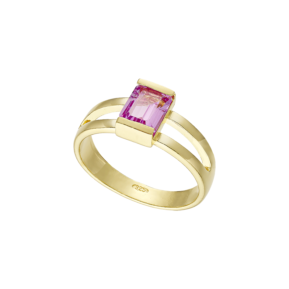 Ring Awe series with pale pink color stone Sterling Silver 925 yellow gold plating VOGUE